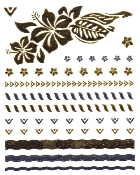 Flower Power Silver & Gold Metallic Flash Tattoos - Yourbosslady