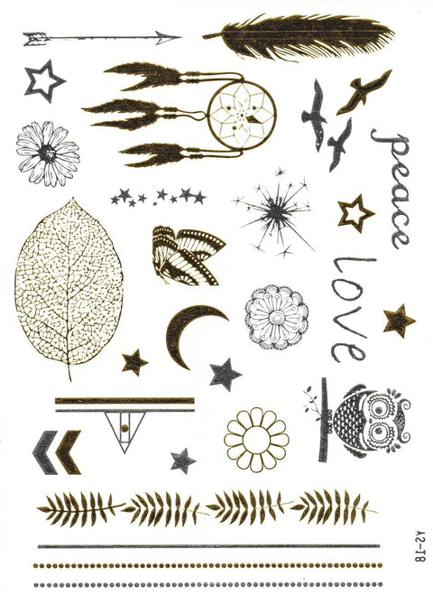 Peace & Love Silver & Gold Metallic Flash Tattoos - Yourbosslady