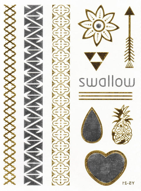 Hawaiian Beach Babe Silver & Gold Metallic Flash Tattoos - Yourbosslady